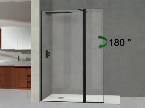 Fixed black shower screen, 100 cm, with 180 rotating panel - NICE black