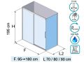 Sliding shower door, 140 cm, with fixed return - TOURS