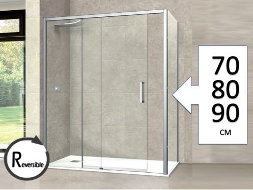 Sliding shower door, 140 cm, with fixed return - TOURS