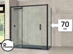 Sliding shower door, with fixed return 70 cm - TOURS BLACK