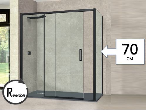 Sliding shower door, with fixed return 70 cm - TOURS BLACK