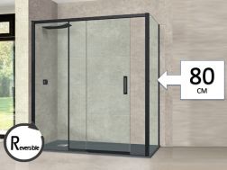 Sliding shower door, with fixed return 80 cm - TOURS BLACK
