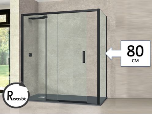 Sliding shower door, with fixed return 80 cm - TOURS BLACK