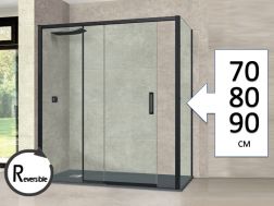 Sliding shower door, 100 cm, with fixed return - TOURS BLACK