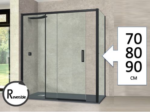 Sliding shower door, 155 cm, with fixed return - TOURS BLACK