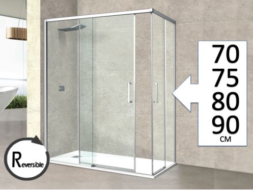 Corner sliding shower screen, 130 cm, with sliding return - AVIGNON