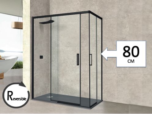 Corner sliding shower screen - AVIGNON 80 BLACK
