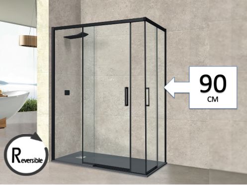 Corner sliding shower screen - AVIGNON 90 BLACK