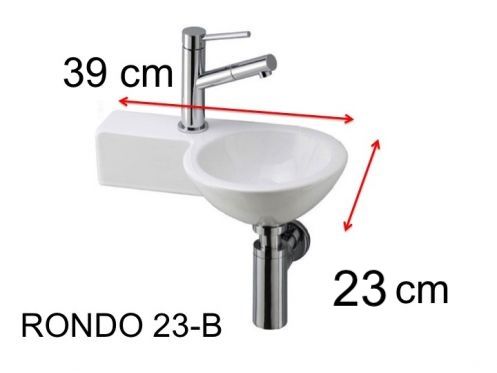 Round hand basin, 23 x 39 cm, ceramic, suspended - RONDO 23 B