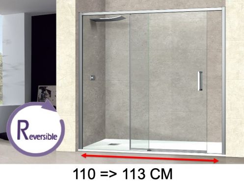 Sliding shower door, 111 to 113 cm, with fixed glass - NANTES 310 CH