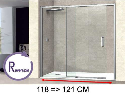 Sliding shower door, 118 to 121 cm, with fixed glass - NANTES 310 CH