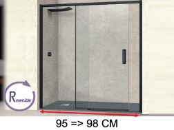 Sliding shower door, 95 to 98 cm, with fixed glass - NANTES 310 BLACK