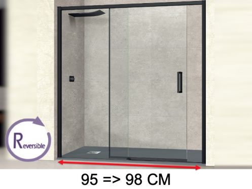 Sliding shower door, 95 to 98 cm, with fixed glass - NANTES 310 BLACK