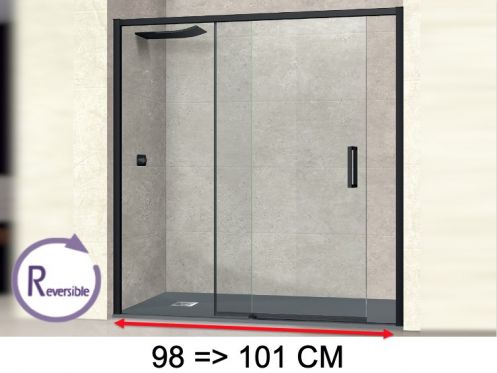 Sliding shower door, 98 to 101 cm, with fixed glass - NANTES 310 BLACK