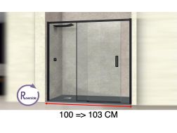 Sliding shower door, 100 to 103 cm, with fixed glass - NANTES 310 BLACK