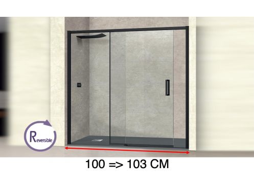 Sliding shower door, 100 to 103 cm, with fixed glass - NANTES 310 BLACK
