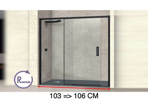 Sliding shower door, 103 to 106 cm, with fixed glass - NANTES 310 BLACK