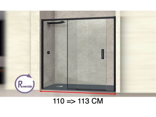 Sliding shower door, 111 to 113 cm, with fixed glass - NANTES 310 BLACK