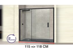 Sliding shower door, 115 to 118 cm, with fixed glass - NANTES 310 BLACK