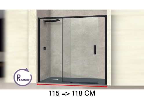 Sliding shower door, 115 to 118 cm, with fixed glass - NANTES 310 BLACK