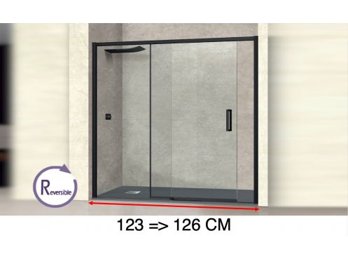 Sliding shower door, 123 to 126 cm, with fixed glass - NANTES 310 BLACK