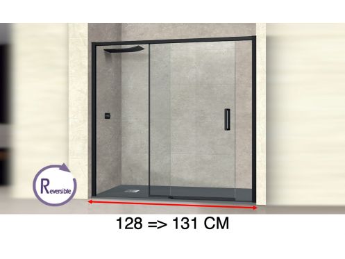 Sliding shower door, 128 to 131 cm, with fixed glass - NANTES 310 BLACK