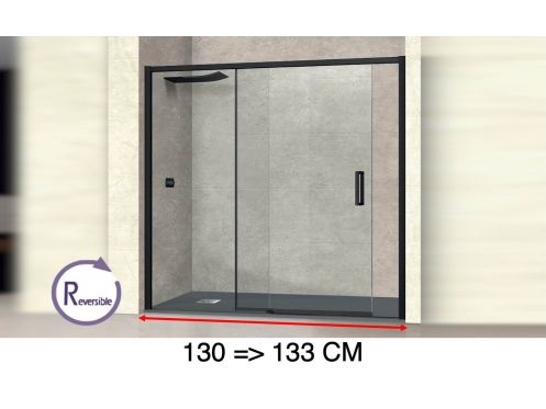 Sliding shower door, 130 to 133 cm, with fixed glass - NANTES 310 BLACK