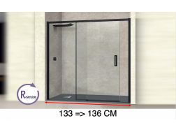 Sliding shower door, 133 to 136 cm, with fixed glass - NANTES 310 BLACK