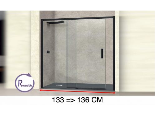 Sliding shower door, 133 to 136 cm, with fixed glass - NANTES 310 BLACK