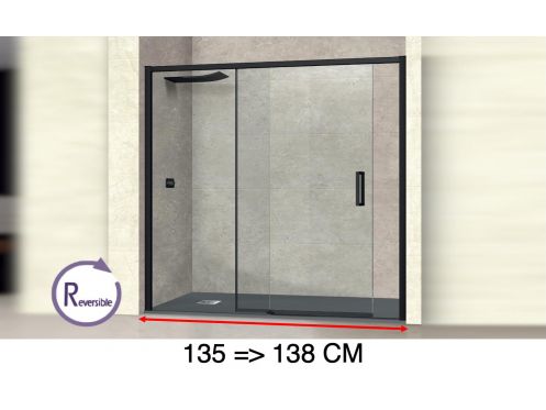 Sliding shower door, 135 to 138 cm, with fixed glass - NANTES 310 BLACK