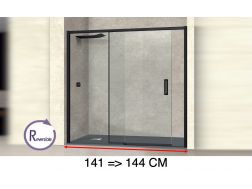 Sliding shower door, 141 to 144 cm, with fixed glass - NANTES 310 BLACK