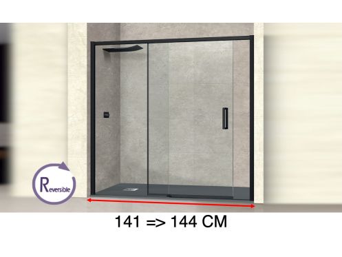 Sliding shower door, 141 to 144 cm, with fixed glass - NANTES 310 BLACK