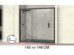 Sliding shower door, 143 to 146 cm, with fixed glass - NANTES 310 BLACK