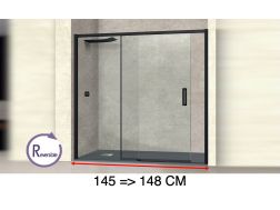 Sliding shower door, 145 to 148 cm, with fixed glass - NANTES 310 BLACK