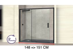 Sliding shower door, 148 to 151 cm, with fixed glass - NANTES 310 BLACK