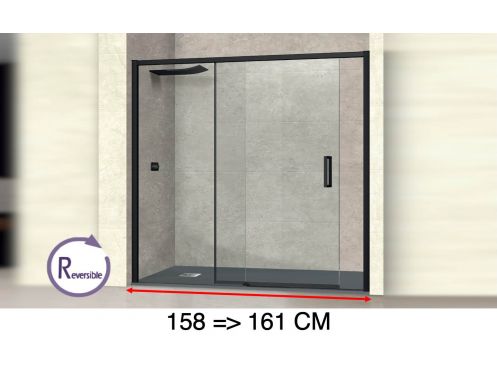 Sliding shower door, 158 to 161 cm, with fixed glass - NANTES 310 BLACK