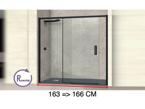 Sliding shower door, 163 to 166 cm, with fixed glass - NANTES 310 BLACK