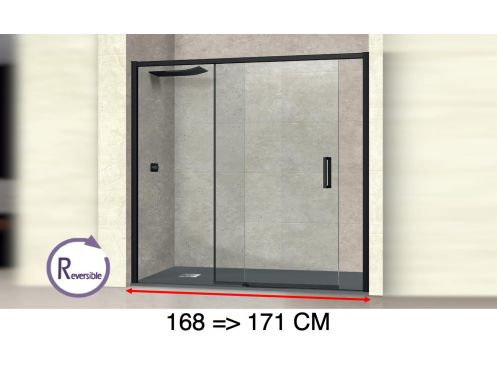 Sliding shower door, 168 to 171 cm, with fixed glass - NANTES 310 BLACK