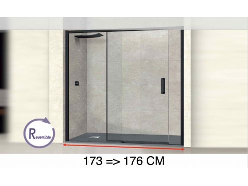 Sliding shower door, 173 to 176 cm, with fixed glass - NANTES 310 BLACK