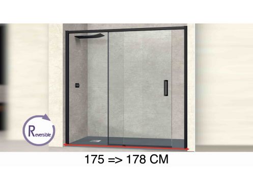 Sliding shower door, 175 to 178 cm, with fixed glass - NANTES 310 BLACK