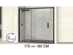 Sliding shower door, 175 to 180 cm, with fixed glass - NANTES 310 BLACK