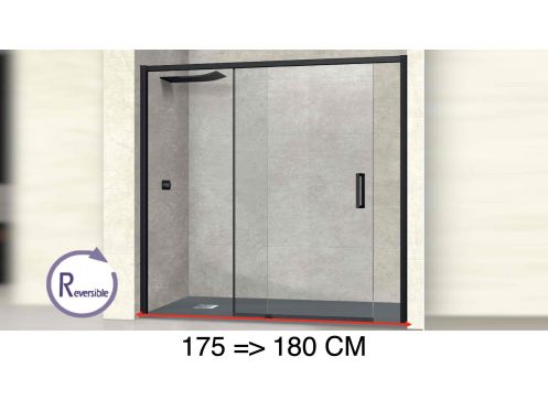 Sliding shower door, 175 to 180 cm, with fixed glass - NANTES 310 BLACK