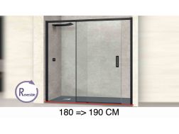 Sliding shower door, 180 to 190 cm, with fixed glass - NANTES 310 BLACK