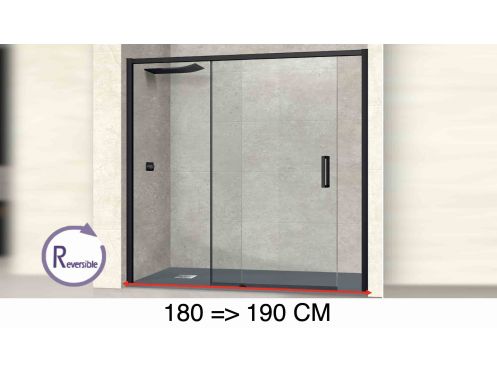 Sliding shower door, 180 to 190 cm, with fixed glass - NANTES 310 BLACK