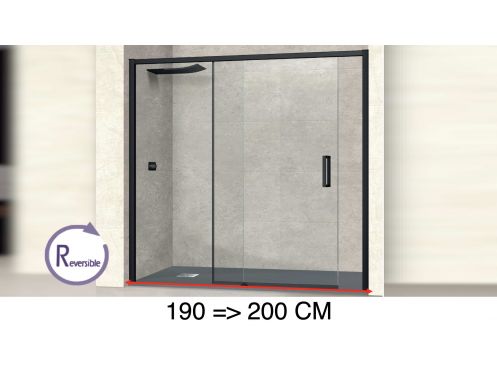 Sliding shower door, 190 to 200 cm, with fixed glass - NANTES 310 BLACK