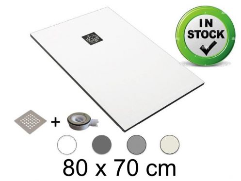 Shower tray, 80x70 cm, Pizarra finish resin, cuttable - CHIVA 70x80