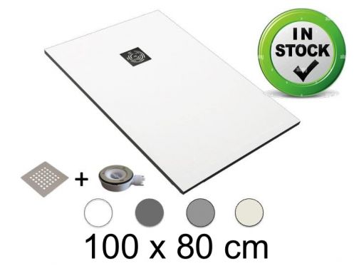 Shower tray, 100x80 cm, Pizarra finish resin, cuttable - CHIVA 80x100
