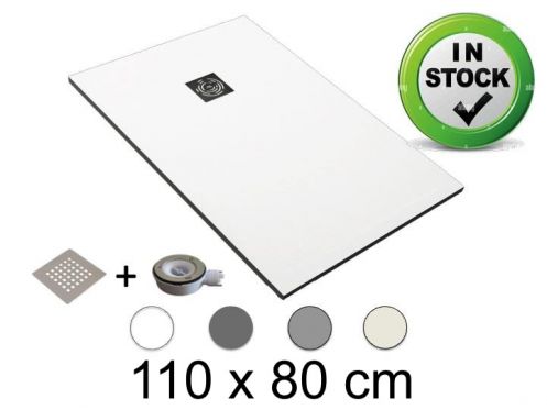 Shower tray, 110x80 cm, Pizarra finish resin, cuttable - CHIVA 80x110