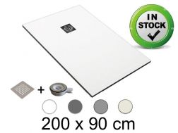 Shower tray, 200x90 cm, Pizarra finish resin, cuttable - CHIVA 90x200