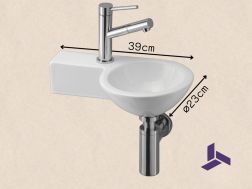 Ceramic round handwashing machine, suspended 23x39 cm | BONN 23 GAUCHE